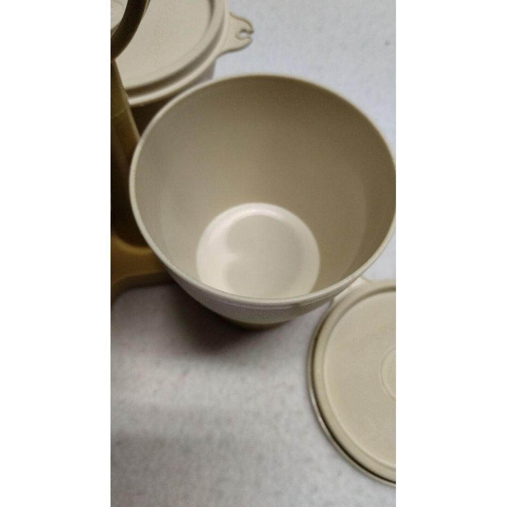 Tupperware Condiment Caddy Set Bowls Lids Vintage Serving Beige - Picture 7 of 12
